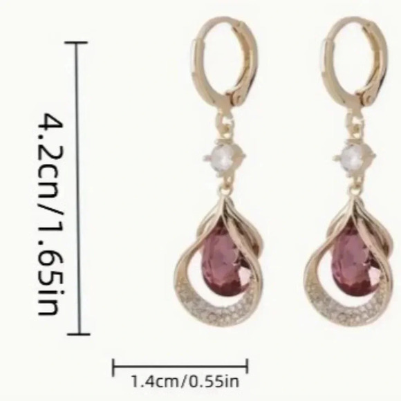 NWT Droplet Shape Dangle Earrings - Elegant, Unique, Zirconia Inlaid - Picture 3 of 5